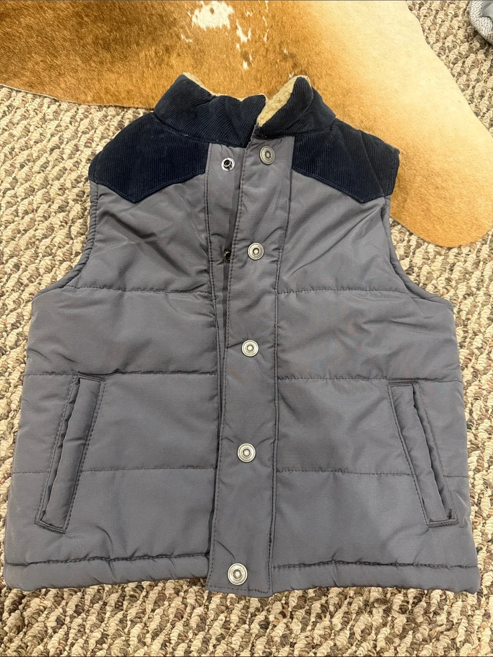 Carter's Dark Blue and Gray Quilted Puffer Vest with Corduroy Yoke